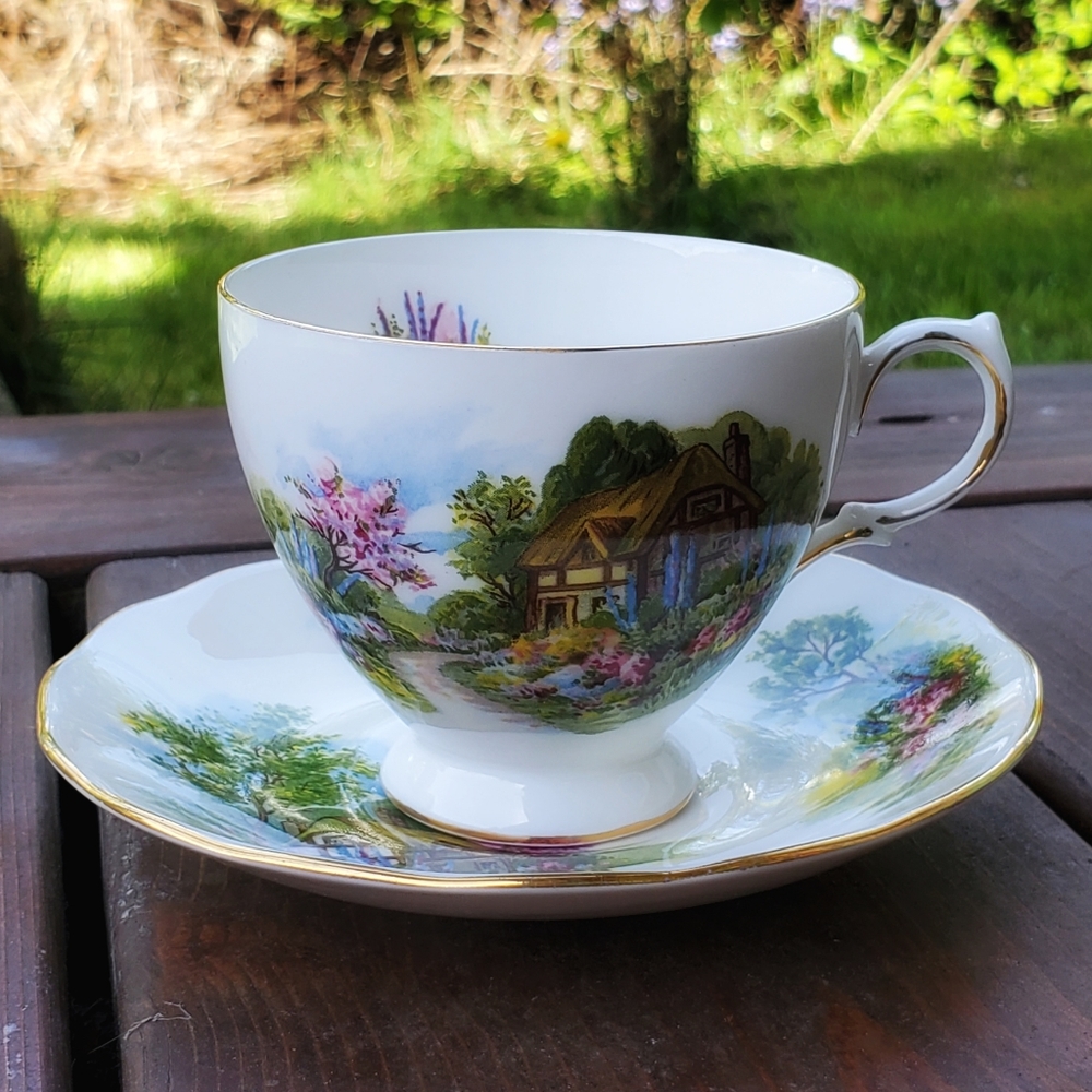 Royal Vale country cottage teacup and saucer set Floral Tea Party